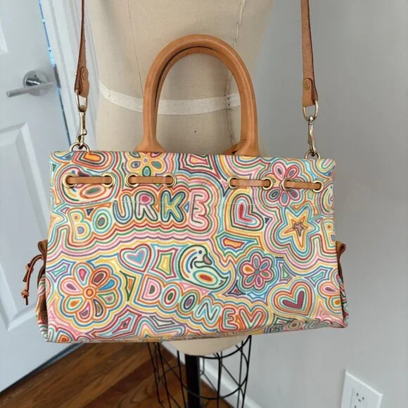 Dooney & Bourke handbag Multi Color Scribble Drawing Satchel Shoulder Strap